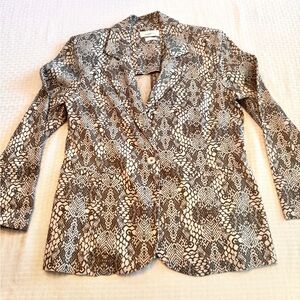 Level 99 Snake Print Linen Blend Blazer Gray Black Womens Large